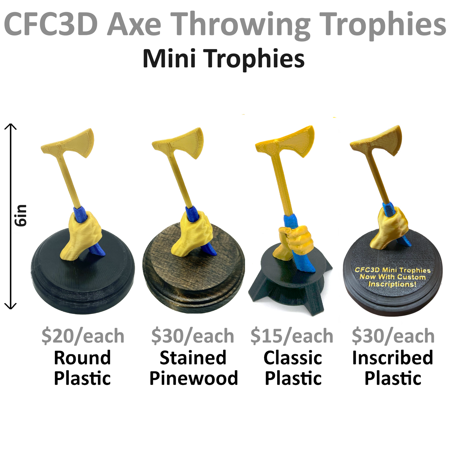 Custom 3D Printed Axe Throwing Trophies